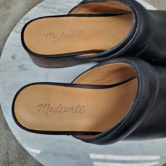 Madewell Shoes Womens Size 6.5 The Cecily Black Leather Clogs - Picture 2 of 9